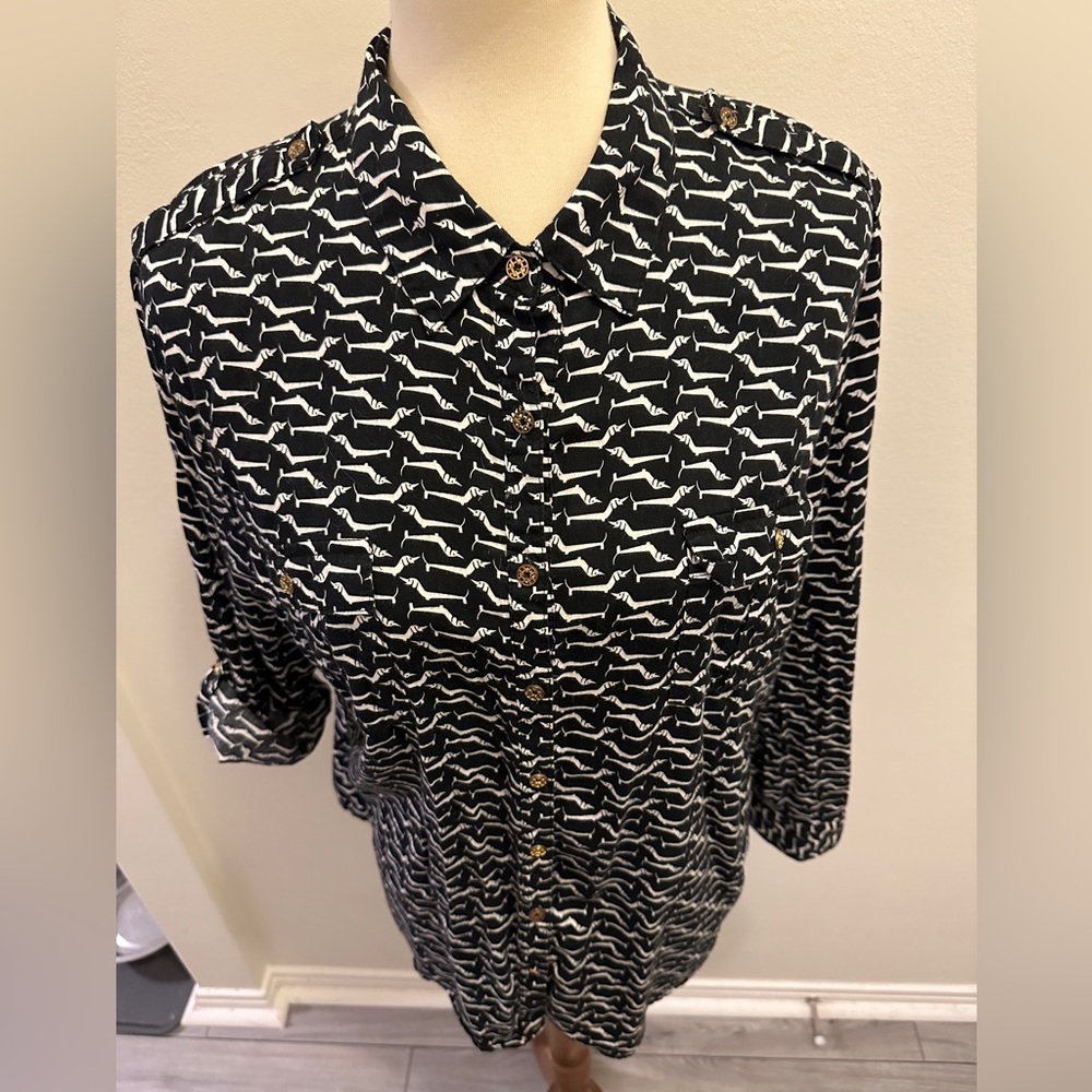 Vintage Jaclyn Smith Dachshund Print Button Up